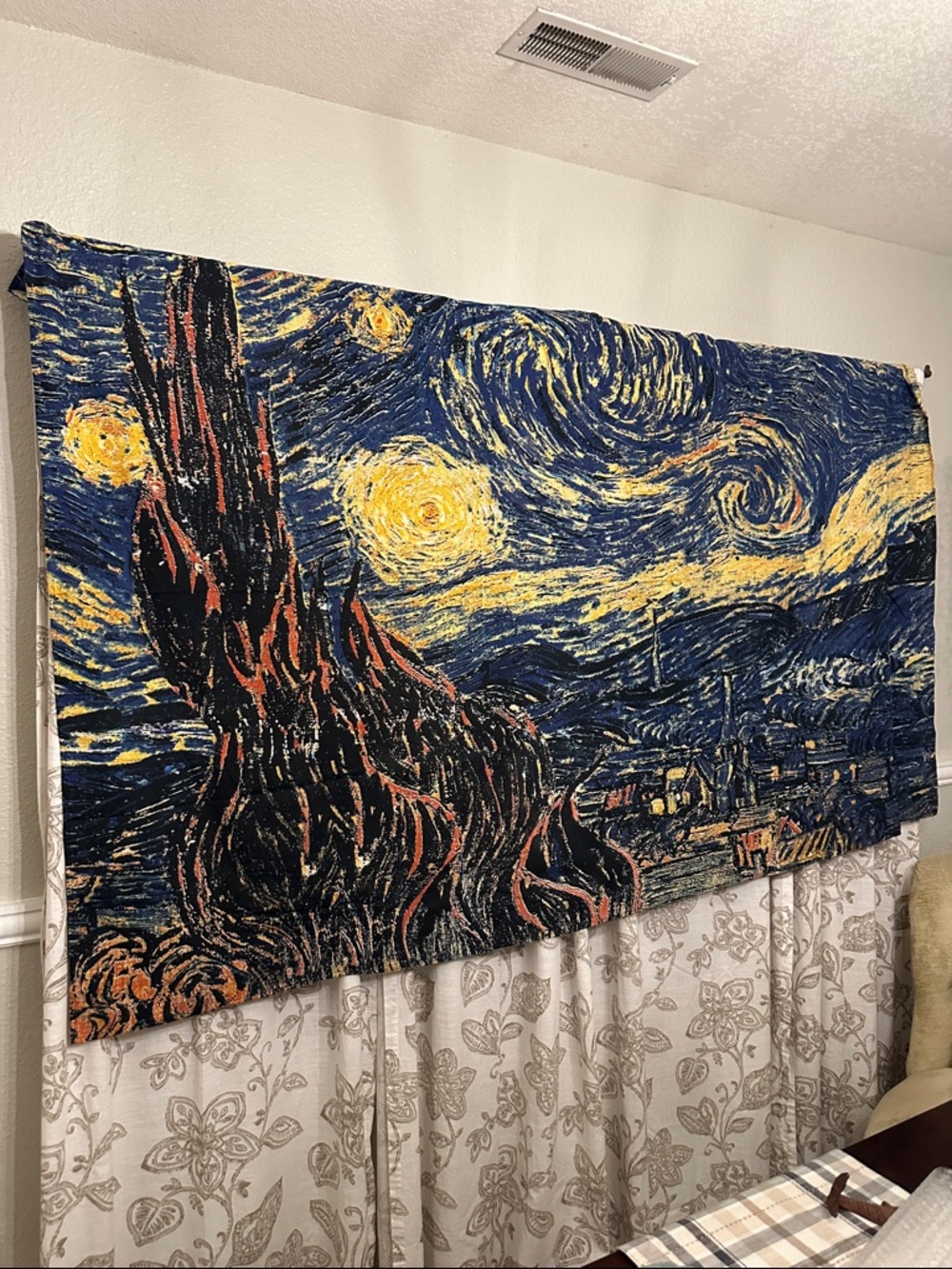 Starry Night Inspired Tapestry - Deep Blue & Golden Yellow